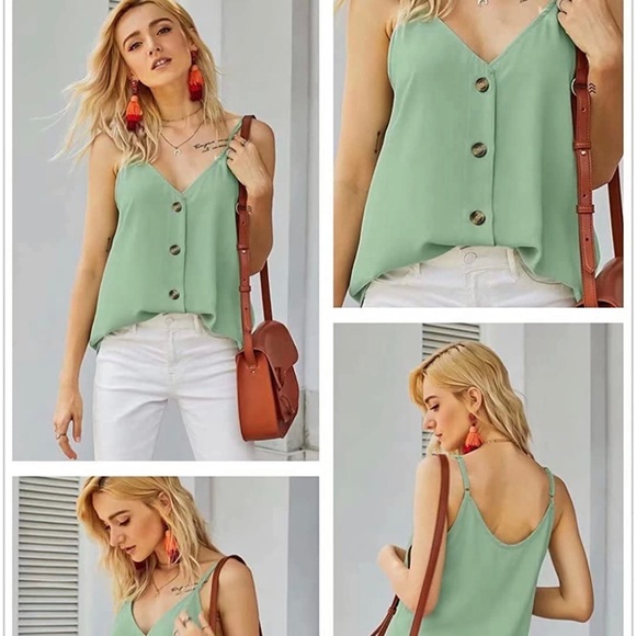 NWOT Button Down Strappy Top - Blue - Picture 3 of 4